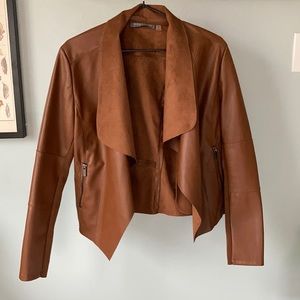 Caramel pleather and suede fitted jacket